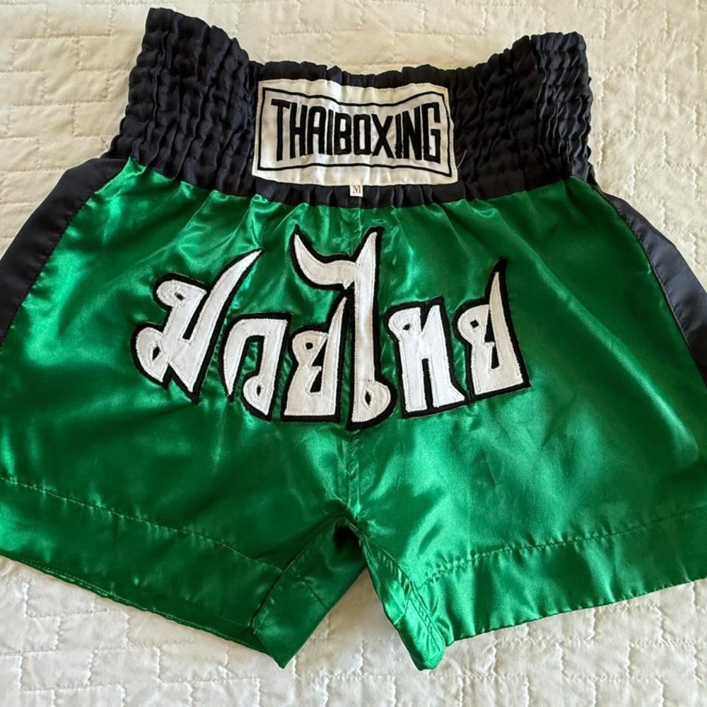 Thai Boxing Muay Thai Shorts Kids Size Medium Green Excellent‎ Satin Athletic